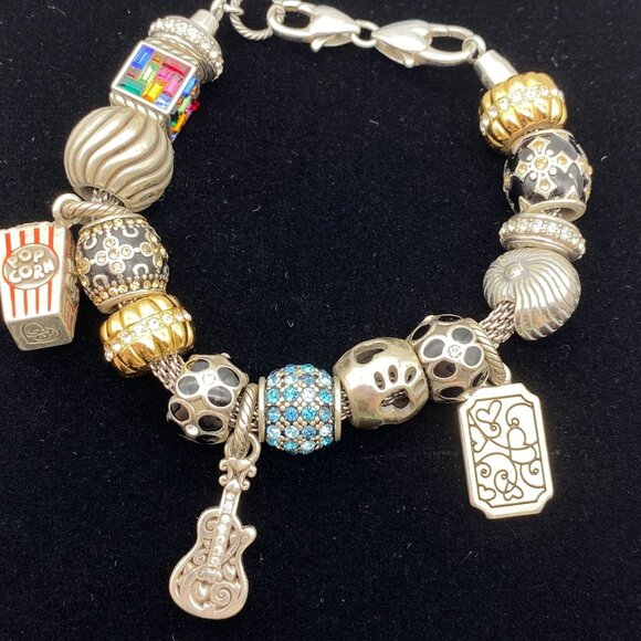 Brighton charm bracelet Popcorn guitar ticket charms rhinestone bling 8" 14 char - Picture 2 of 11